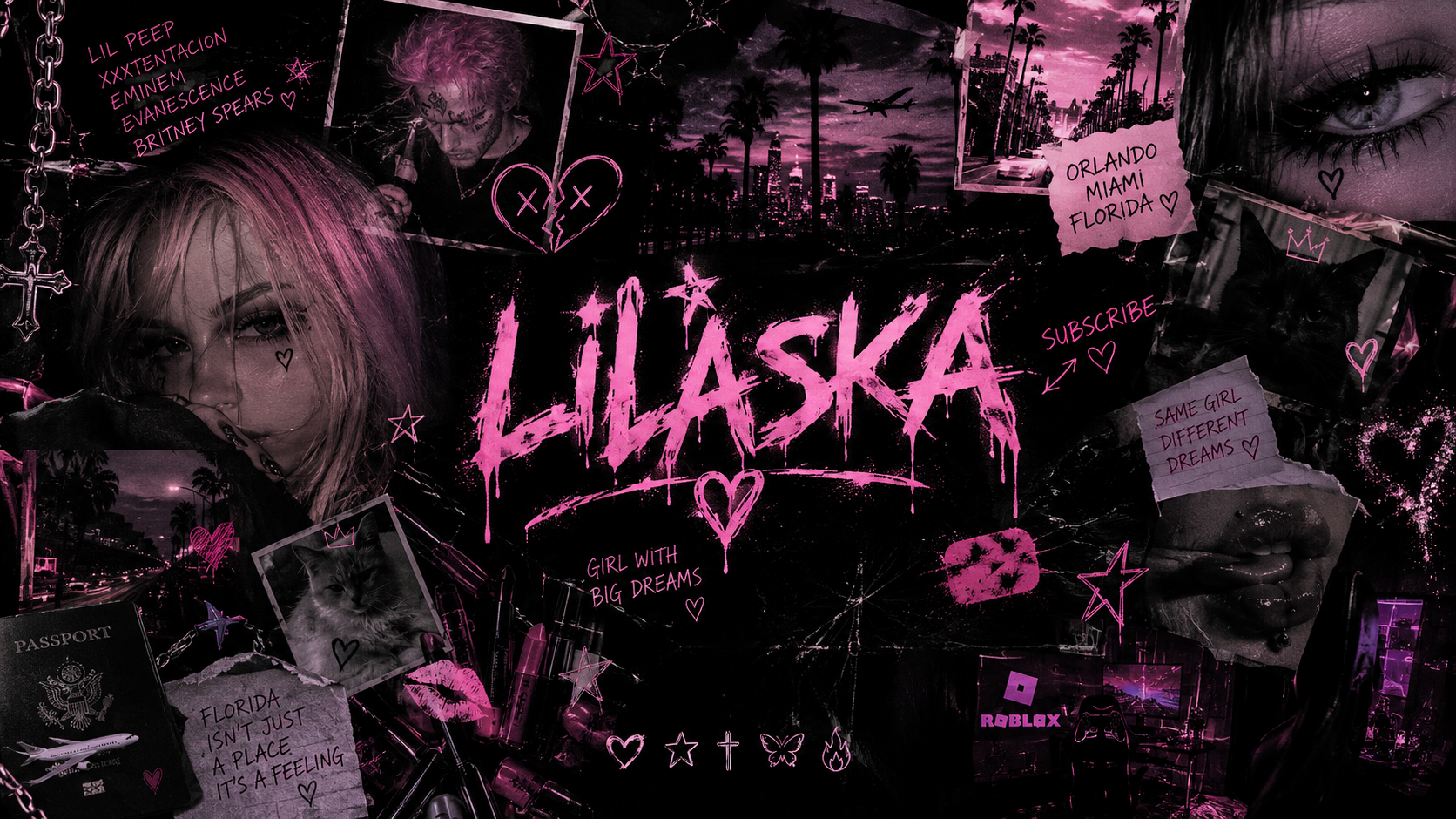 LILASKA — pink and black cyber-grunge banner